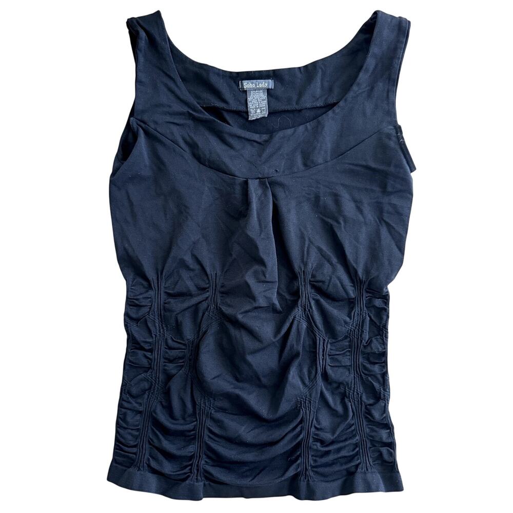 Soho Lady Black Ruched Smocked Tank Top sleeveless neck black XL/XXL